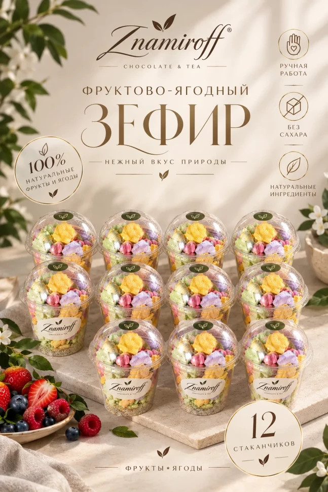  Зефир в стаканчиках без сахара(коробка 12шт по 100гр) в Наро-фоминске
